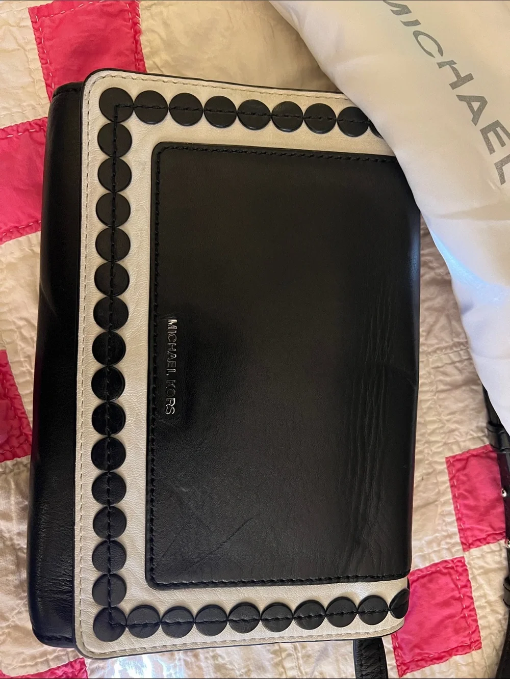 Michael Kors Black and White Leather beautiful Trim Crossbody
